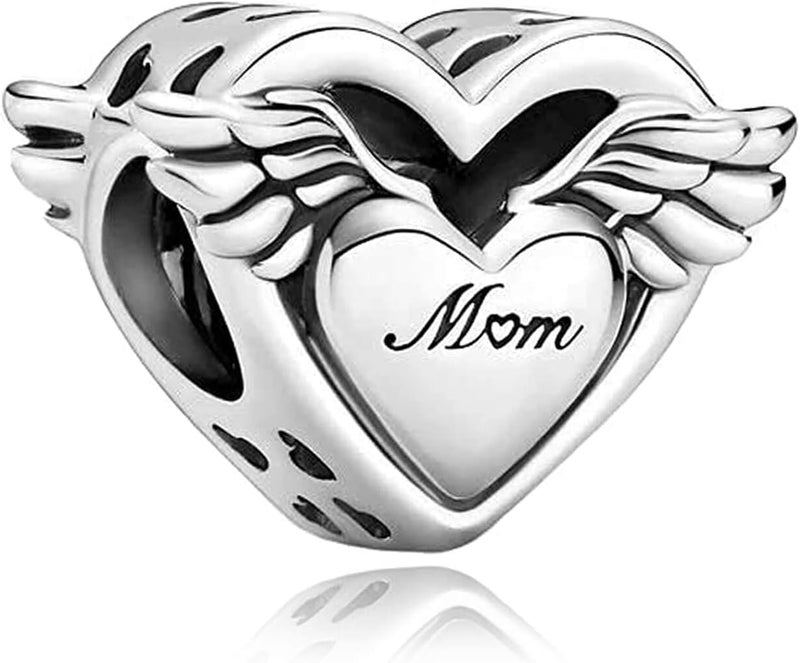 VALGACLS 925 Sterling Silver Family Love Mom Mouse Heart Charms for Bracelets Necklace Valentine's Day Mother's Day Jewelry Charm for Women - Image 1